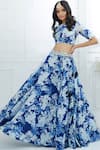 Buy_Mandira Wirk - Indian_Blue Chanderi Round Lehenga Set _at_Aza_Fashions