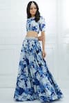 Mandira Wirk - Indian_Blue Chanderi Round Lehenga Set _Online_at_Aza_Fashions