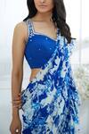 Shop_Mandira Wirk - Indian_Blue Chiffon V Neck Printed Saree With Blouse_Online_at_Aza_Fashions