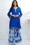 Buy_Mandira Wirk - Indian_Blue Chiffon V Neck Embroidered Kurta Sharara Set _at_Aza_Fashions