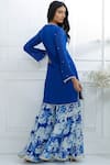 Mandira Wirk - Indian_Blue Chiffon V Neck Embroidered Kurta Sharara Set _Online_at_Aza_Fashions