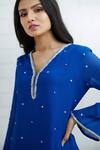 Shop_Mandira Wirk - Indian_Blue Chiffon V Neck Embroidered Kurta Sharara Set _Online_at_Aza_Fashions