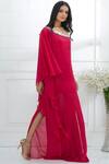 Mandira Wirk - Indian_Pink Chiffon Satin Asymmetric One Shoulder Dress _Online_at_Aza_Fashions