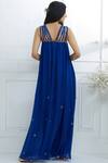 Shop_Mandira Wirk - Indian_Blue Viscose Chiffon Satin V Neck Embellished Maxi Dress_at_Aza_Fashions