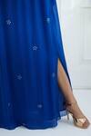 Shop_Mandira Wirk - Indian_Blue Viscose Chiffon Satin V Neck Embellished Maxi Dress_Online_at_Aza_Fashions