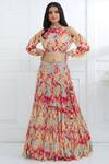 Buy_Mandira Wirk - Indian_Multi Color Chiffon Halter Printed Lehenga Set _at_Aza_Fashions