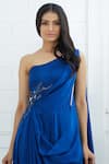 Buy_Mandira Wirk_Blue Chiffon Satin Asymmetric One Shoulder Draped Gown _Online_at_Aza_Fashions