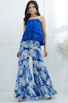 Buy_Mandira Wirk - Indian_Blue Chiffon Square Neck Printed Top Sharara Set _at_Aza_Fashions