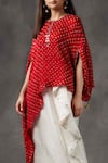 Shop_Twenty Nine_Red Modal Satin Bandhani Cape Top_Online_at_Aza_Fashions