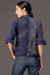 Shop_Twenty Nine_Blue Silk Mandarin Collar Bandhani Shirt _at_Aza_Fashions