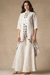 Twenty Nine_White Georgette Mirror Work Jacket_Online_at_Aza_Fashions