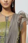 Babita Malkani_Grey Crepe Round Embellished Pre-draped Saree _at_Aza_Fashions