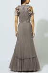 Shop_Babita Malkani_Grey Net, Crepe Round Embellished Draped Lehenga Set _at_Aza_Fashions
