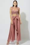 Buy_Babita Malkani_Pink Net, Italian Crepe Round Embellished Crop Top With Draped Pants _at_Aza_Fashions