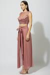 Buy_Babita Malkani_Pink Net, Italian Crepe Round Embellished Crop Top With Draped Pants _Online_at_Aza_Fashions