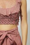 Babita Malkani_Pink Net, Italian Crepe Round Embellished Crop Top With Draped Pants _at_Aza_Fashions