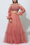 Buy_Babita Malkani_Pink Organza, Net Round Embellished Lehenga Set_at_Aza_Fashions