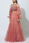 Buy_Babita Malkani_Pink Organza, Net Round Embellished Lehenga Set_Online_at_Aza_Fashions