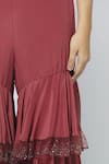 Babita Malkani_Maroon Crepe V Neck Embellished Crop Top With Sharara _at_Aza_Fashions