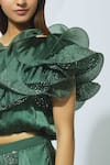 Babita Malkani_Green Crepe Round Embellished Crop Top With Draped Pants _at_Aza_Fashions