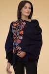 Talking Threads_Blue Embroidered Pashmina Stole _Online_at_Aza_Fashions