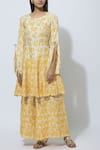 Buy_Mathili's_Yellow Cotton Printed Kurta Palazzo Set_at_Aza_Fashions