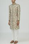 Mapxencars_White Silk Sherwani Set_Online_at_Aza_Fashions