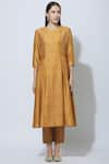 Buy_Virtuoso by Mekha and Anurag_Yellow Chanderi Round Kurta Pant Set  _Online_at_Aza_Fashions