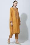 Buy_Virtuoso by Mekha and Anurag_Yellow Chanderi Round Embroidered Kurta  _at_Aza_Fashions