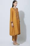 Virtuoso by Mekha and Anurag_Yellow Chanderi Round Embroidered Kurta  _Online_at_Aza_Fashions