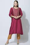 Buy_Virtuoso by Mekha and Anurag_Pink Chanderi Round Embroidered Kurta  _at_Aza_Fashions