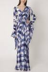 Buy_Masaba_Blue Crepe Printed Saree With Blouse_at_Aza_Fashions