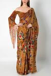 Buy_Masaba_Brown Crepe Silk Saree With Off Shoulder Blouse_at_Aza_Fashions