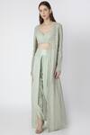 Masaba_Green Silk Embroidered Cape Dhoti Pant Set_Online_at_Aza_Fashions