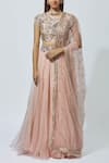 Buy_Mrunalini Rao_Peach Raw Silk Embroidered Lehenga Set_at_Aza_Fashions