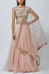 Buy_Mrunalini Rao_Peach Raw Silk Embroidered Lehenga Set_Online_at_Aza_Fashions