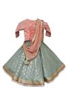 Shop_Fayon Kids_Blue Chanderi Embroidered Lehenga Set For Girls_at_Aza_Fashions