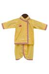 Buy_Fayon Kids_Yellow Chanderi, Cotton Foil Printing, Lace Printed Kurta Dhoti Pant Set _at_Aza_Fashions