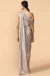 Shop_Tarun Tahiliani_Grey Dolphin Shimmer Foil Pre-draped Textured Saree With Blouse _at_Aza_Fashions