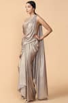 Tarun Tahiliani_Grey Dolphin Shimmer Foil Pre-draped Textured Saree With Blouse _Online_at_Aza_Fashions