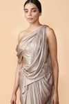 Buy_Tarun Tahiliani_Grey Dolphin Shimmer Foil Pre-draped Textured Saree With Blouse _Online_at_Aza_Fashions