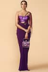 Buy_Tarun Tahiliani_Purple Royal Georgette Pre-draped Saree With Embellished Blouse _at_Aza_Fashions