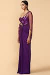 Tarun Tahiliani_Purple Royal Georgette Pre-draped Saree With Embellished Blouse _Online_at_Aza_Fashions