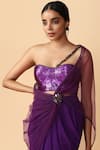 Buy_Tarun Tahiliani_Purple Royal Georgette Pre-draped Saree With Embellished Blouse _Online_at_Aza_Fashions