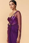 Shop_Tarun Tahiliani_Purple Royal Georgette Pre-draped Saree With Embellished Blouse _Online_at_Aza_Fashions