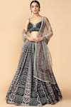 Buy_Tarun Tahiliani_Black Satin Leaf Neck Printed Lehenga Set _at_Aza_Fashions