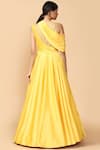 Shop_Tarun Tahiliani_Yellow Satin Lycra Round Draped Gown _at_Aza_Fashions