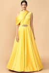 Tarun Tahiliani_Yellow Satin Lycra Round Draped Gown _Online_at_Aza_Fashions