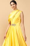 Buy_Tarun Tahiliani_Yellow Satin Lycra Round Draped Gown _Online_at_Aza_Fashions