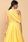 Shop_Tarun Tahiliani_Yellow Satin Lycra Round Draped Gown _Online_at_Aza_Fashions